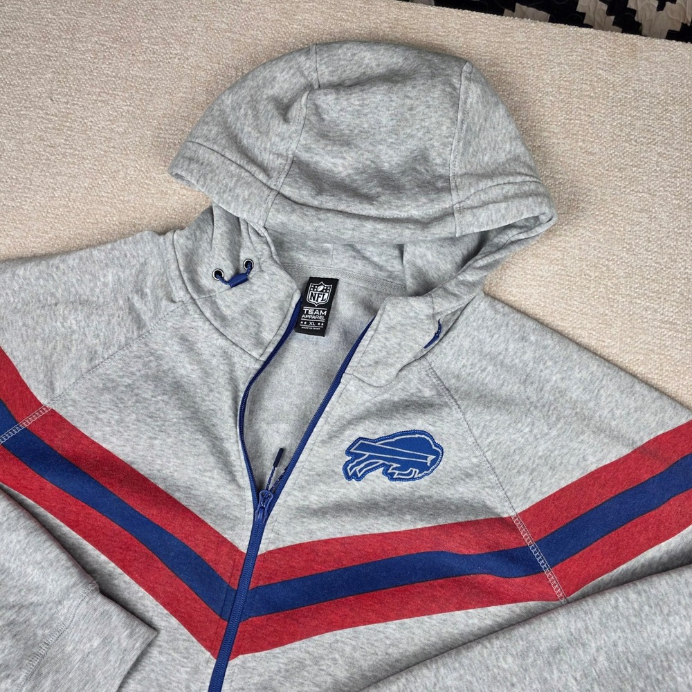 NFL Team Apparel Buffalo Bills Zip Up Hoodie Mens XL Gray Blue Red Chevron Logo